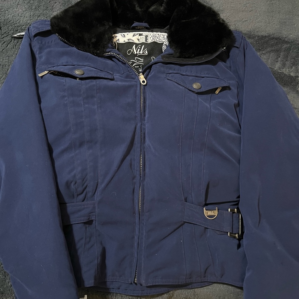 NILS Blue Ski Jacket with Black Fur Collar